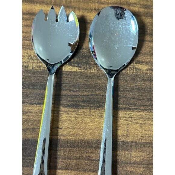 Vintage Sheffield England 2-Piece Salad Set Porcelain Floral Handles - Picture 3 of 4